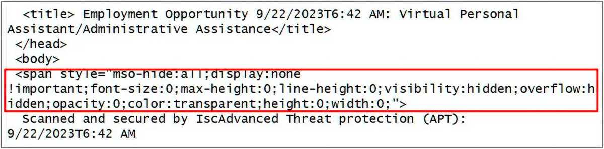 Bei E-Mails im HTML-Format ist es möglich, die Schriftgröße auf Null zu setzen. Der entsprechende Befehl lautet „font-size:0“.