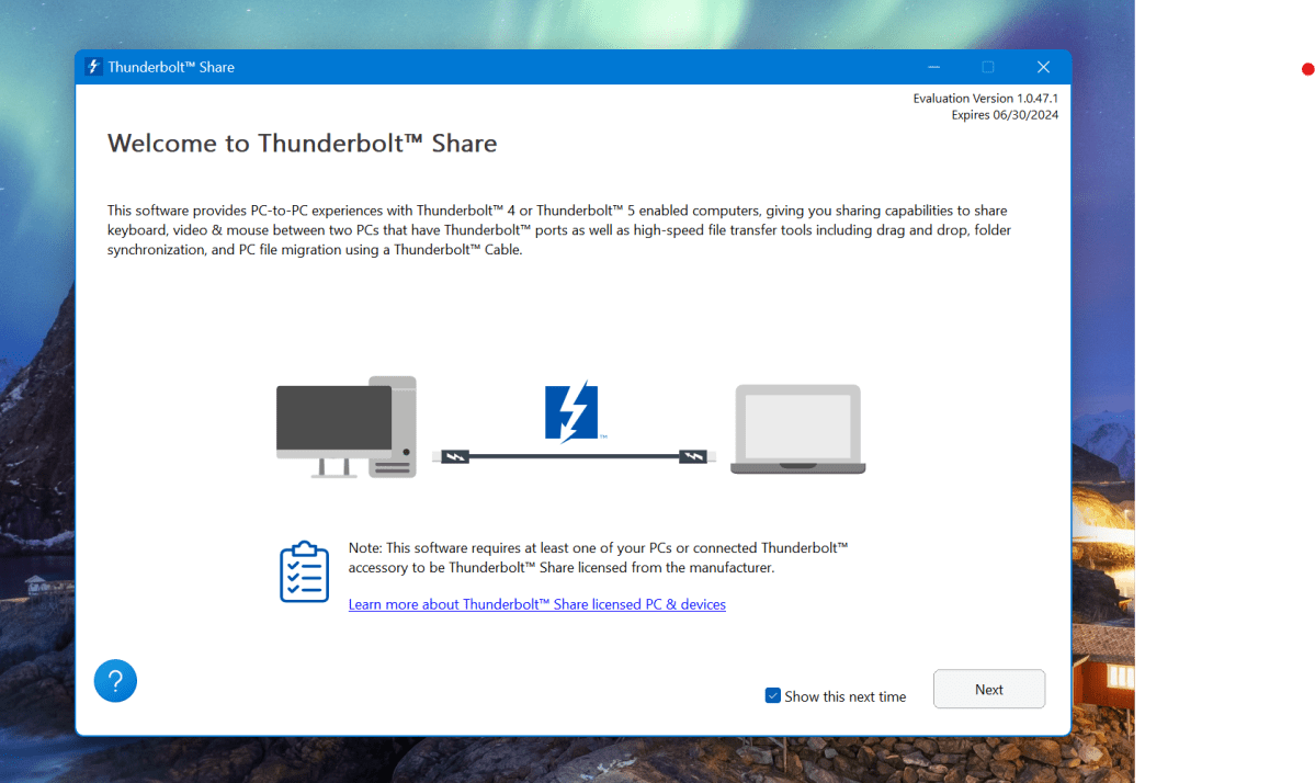 Thunderbolt Share initial screen